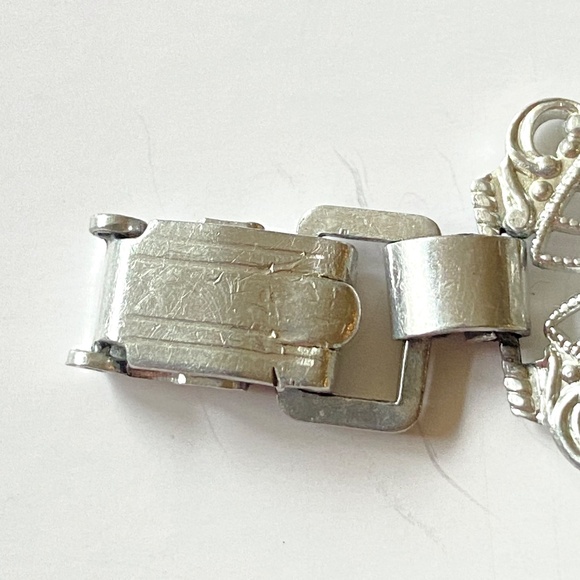 Vintage Flamingo Filigree Bracelet Silver Tone Germany Retro 40-50s MCM Tropical - Picture 5 of 7